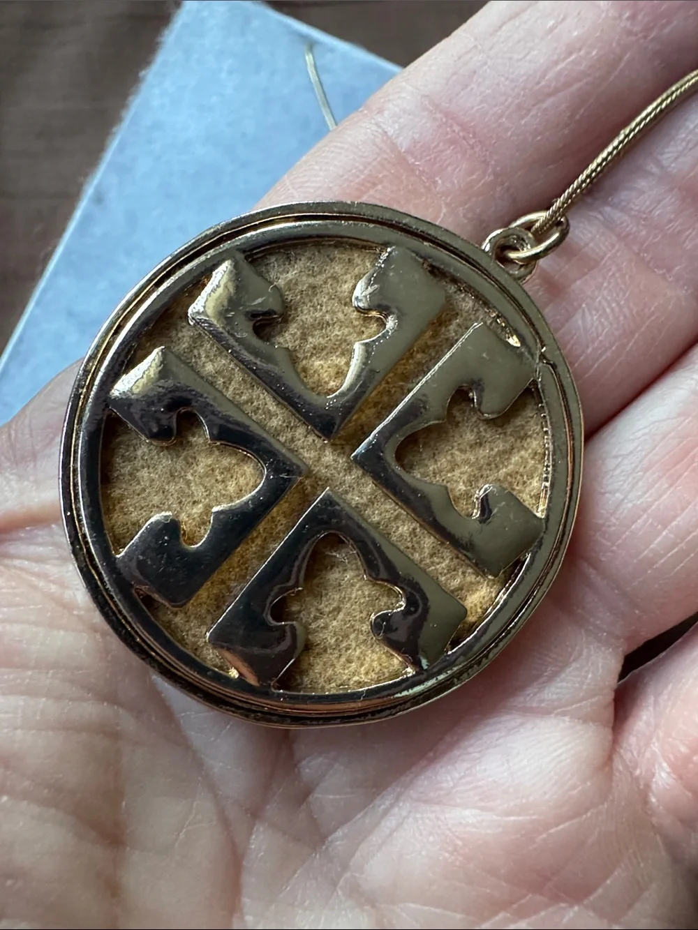 Tory Burch Gold Tone Logo Medallion Pendant